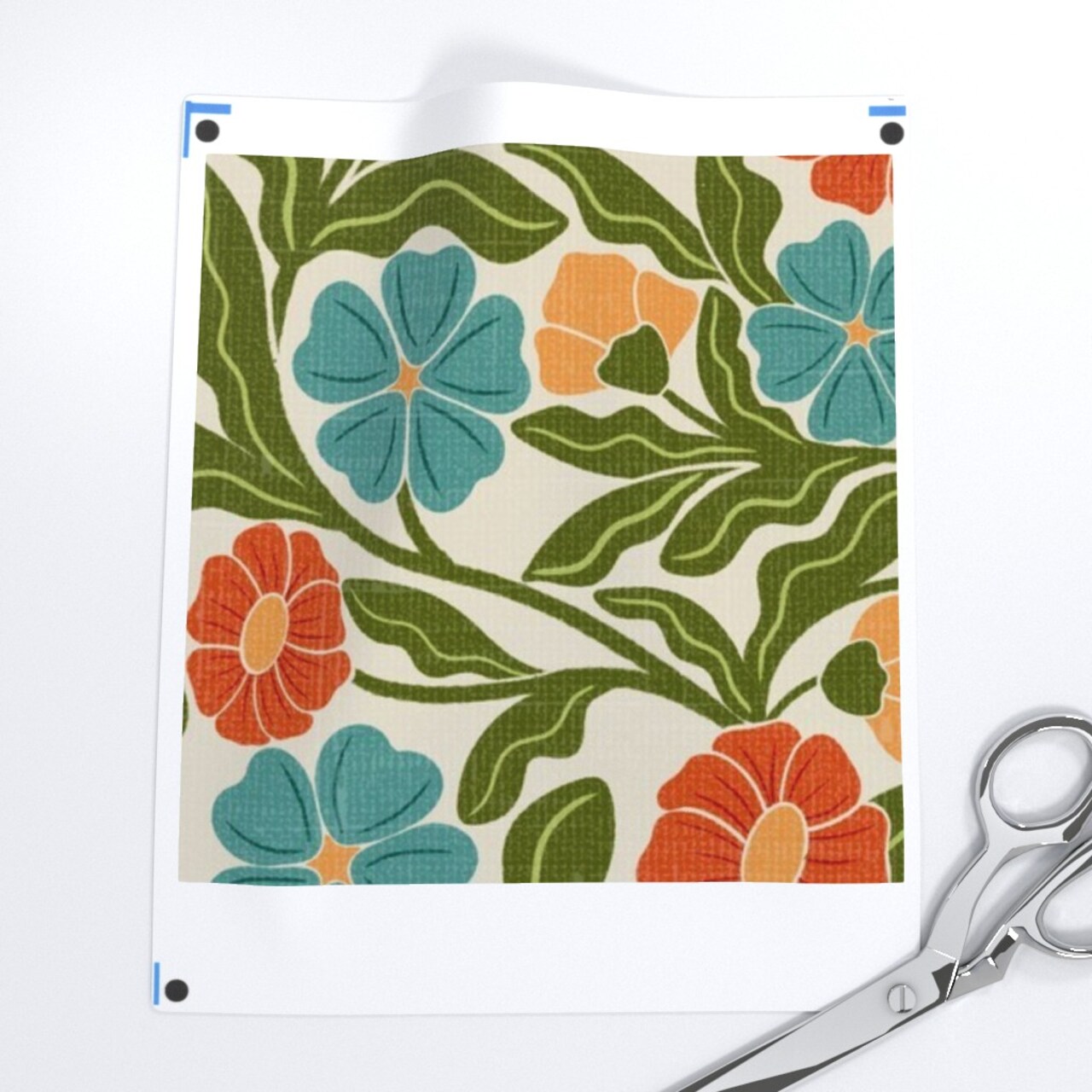 Retro Bohemian Botanical Trailing Vine Muted Green Blue Orange Flowers Custom Printed Fabric by Spoonflower Various Fabrics by the Yard or Fat Quarter